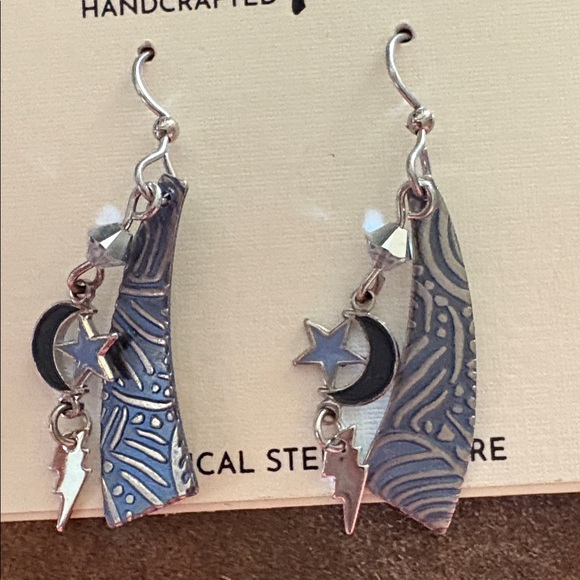 Silver Forest Celestial Silver and Black Earrings - Picture 3 of 3